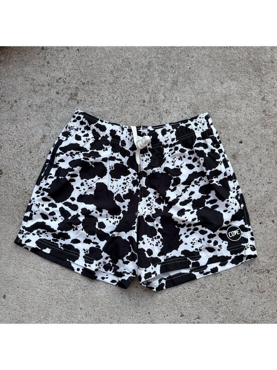 Cove Other - Cove Shorts Cow Print Mens Black White 30 Athletic Gym 5" Inseam Drawstring